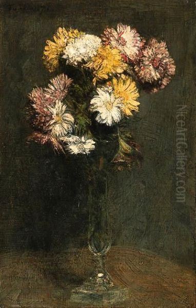 Chrysanthmes Oil Painting by Ignace Henri Jean Fantin-Latour