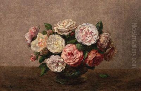 Bol De Roses Oil Painting by Ignace Henri Jean Fantin-Latour