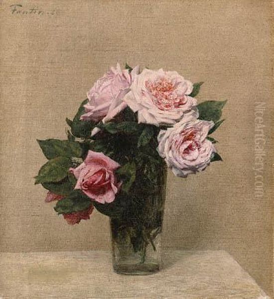 Roses Roses Oil Painting by Ignace Henri Jean Fantin-Latour