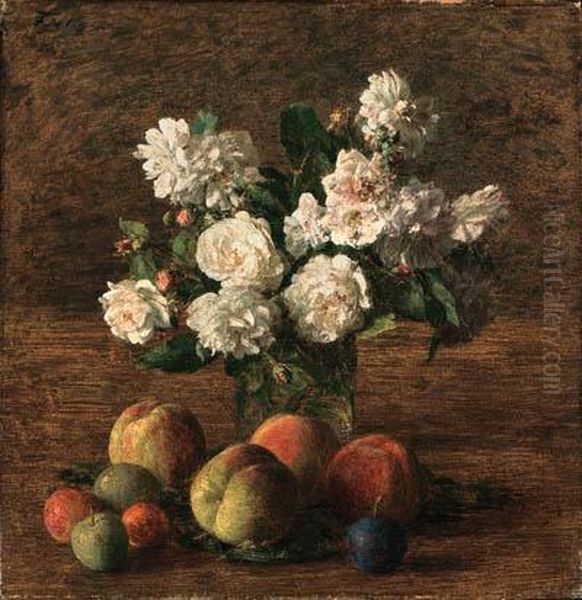 Nature Morte: Roses Et Fruits Oil Painting by Ignace Henri Jean Fantin-Latour