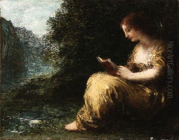 A Young Lady Reading Oil Painting by Ignace Henri Jean Fantin-Latour