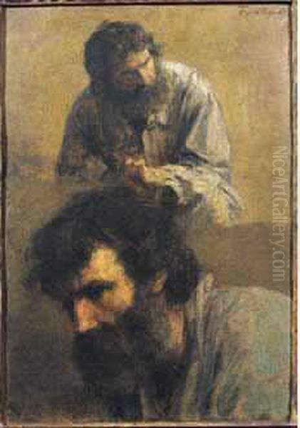 Deux Tetes D'homme Oil Painting by Ignace Henri Jean Fantin-Latour