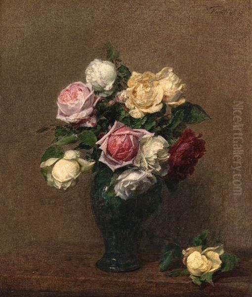 Les Roses Oil Painting by Ignace Henri Jean Fantin-Latour