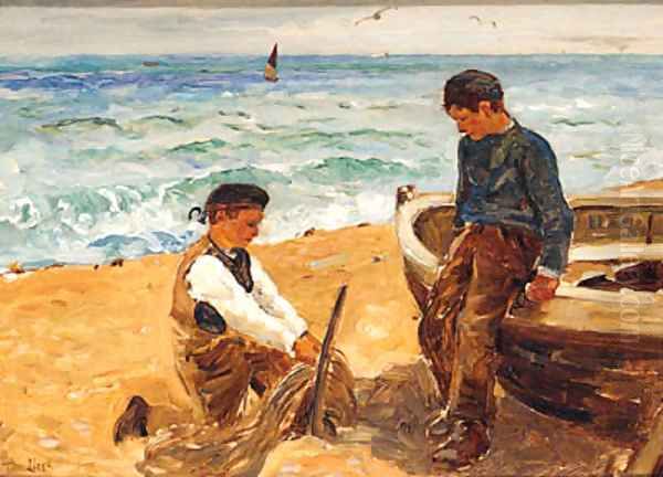 Mending The Nets Oil Painting by Thomas Lloyd