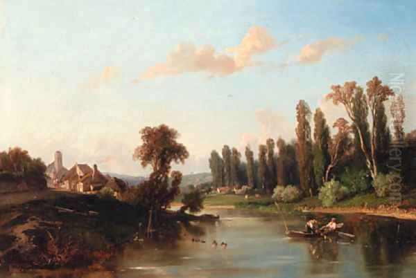 An Afternoon on the River Oil Painting by Theophile Victor Emile Lemmens