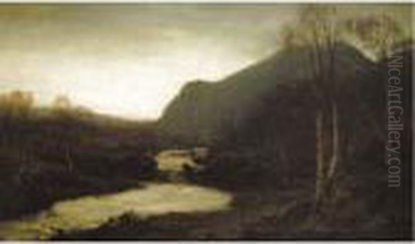 A Highland River At Dusk Oil Painting by David Farquharson