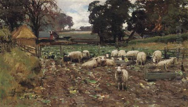 Sheep Among The Roots Oil Painting by David Farquharson