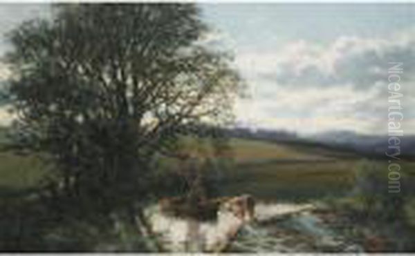 Meadow Scene Near Carrie Bridge, Blairgowrie Oil Painting by David Farquharson