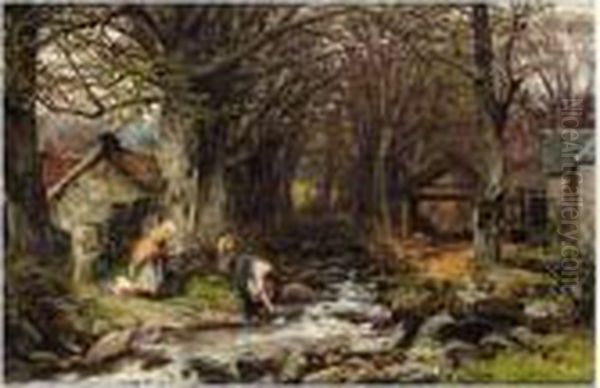 Washing At The Stream Oil Painting by David Farquharson