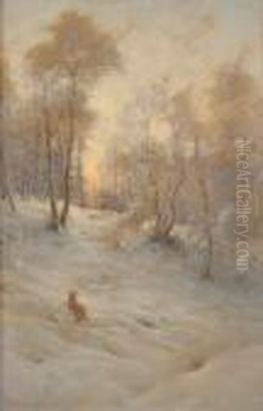 Fox And Pheasant In Snow Oil Painting by Joseph Farquharson