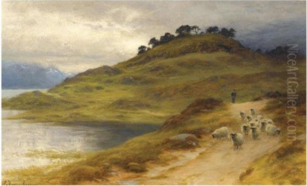 Sheep Droving In A Landscape Oil Painting by Joseph Farquharson