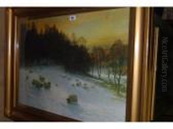 Sheep In A Snowy Landscape Oil Painting by Joseph Farquharson