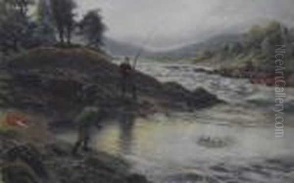 Salmon Fishing On The Dee Oil Painting by Joseph Farquharson