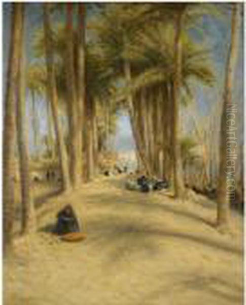 Resting In The Shade Of The Palms Oil Painting by Joseph Farquharson