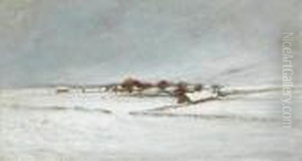 An Aberdeenshire Farm Under Snow Oil Painting by Joseph Farquharson