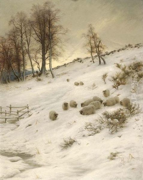 Sheep In A Snow Covered Landscape Oil Painting by Joseph Farquharson