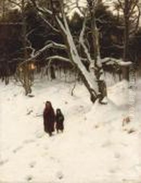 A Walk In The Snow Oil Painting by Joseph Farquharson