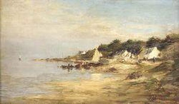 East Coast Fishing Village Oil Painting by Joseph Farquharson