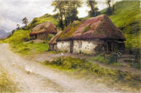 Crofters Cottages At Kintail Oil Painting by Joseph Farquharson