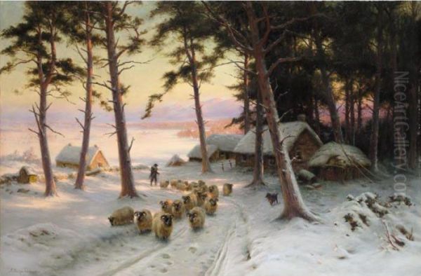 Homeward Through The Glistening Snow Oil Painting by Joseph Farquharson