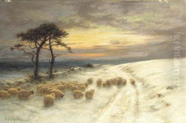 A Winter Sunset Oil Painting by Joseph Farquharson