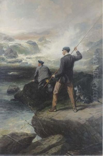 Salmon Fishing Oil Painting by Joseph Farquharson