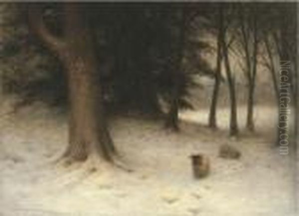 A Winter Evening Oil Painting by Joseph Farquharson