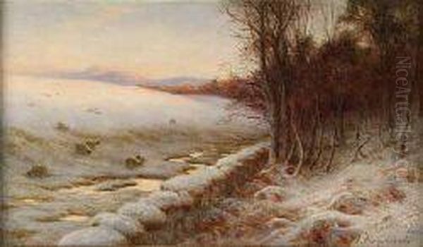 Sheep In A Snow Covered Landscape Oil Painting by Joseph Farquharson