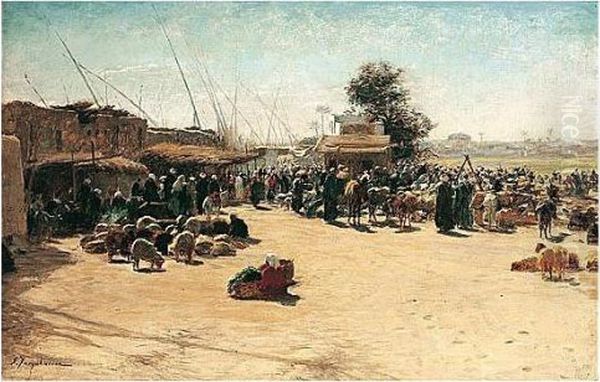 An Egyptian Market Oil Painting by Joseph Farquharson