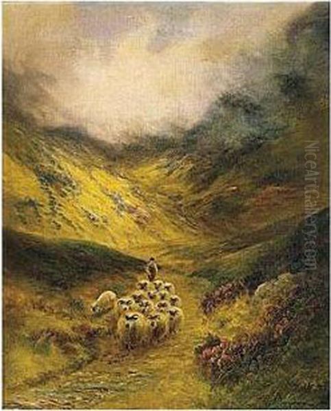 Droving The Flock Home Oil Painting by Joseph Farquharson