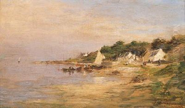 An East Coast Fishing Village Oil Painting by Joseph Farquharson