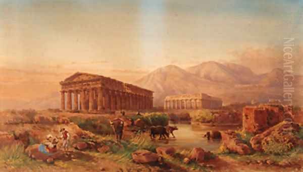 Temples at Paestum Oil Painting by Giovanni Lanza