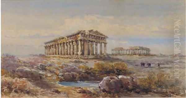 The Temples at Paestum, Italy Oil Painting by Giovanni Lanza