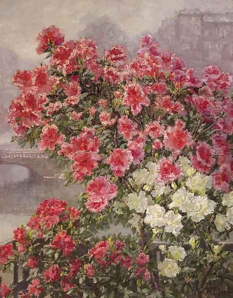 Blooming azalea along the river Seine, Paris Oil Painting by Hildegard Lehnert