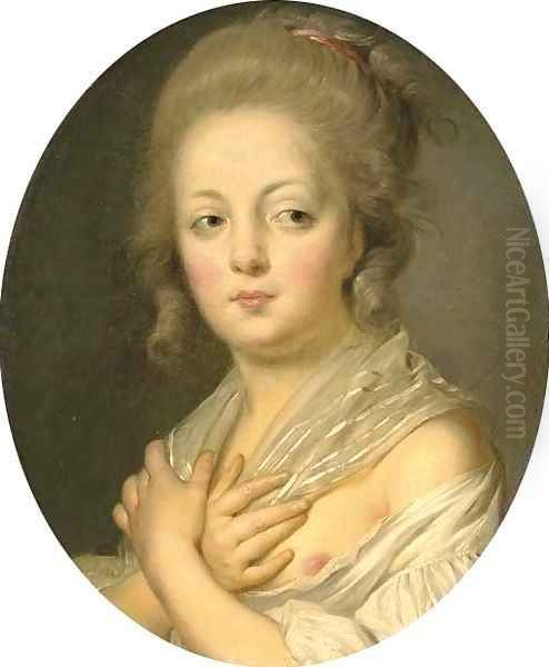 A young woman at her toilette Oil Painting by Jeanne-Philiberte Ledoux