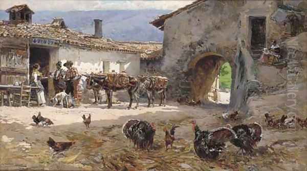 A farmyard scene Oil Painting by Mariano Barbasan Lagueruela