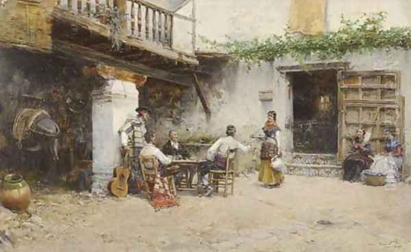 The card players' refreshments Oil Painting by Mariano Barbasan Lagueruela