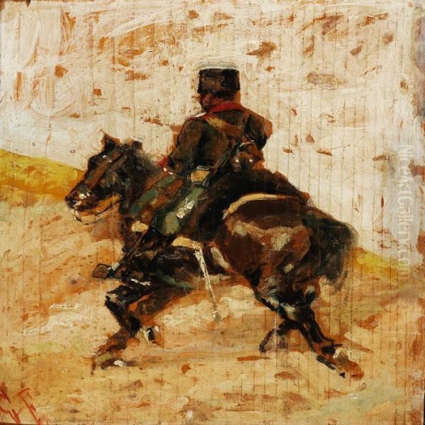 A Horseman In Uniform Oil Painting by Giovanni Fattori