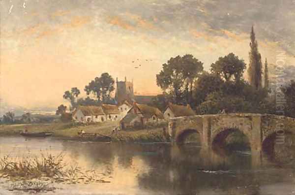 Figures on a bridge Oil Painting by William Langley