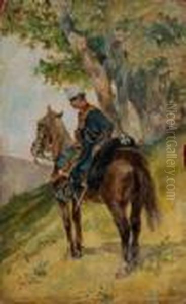 Militaire A Cheval Oil Painting by Giovanni Fattori