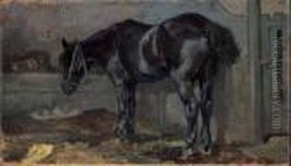 Cavallo Nella Stalla Oil Painting by Giovanni Fattori