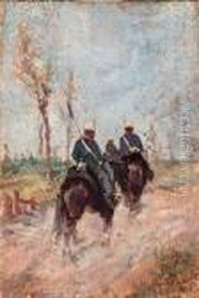 Militari A Cavallo Oil Painting by Giovanni Fattori