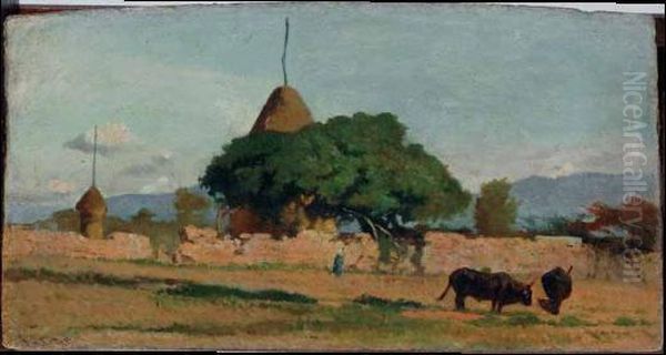 Bufaline In Tombolo (bufaline, O Campagna Con Bufali Al Pascolo) Oil Painting by Giovanni Fattori