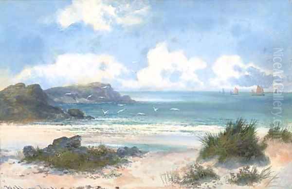 Gulls on the shoreline Oil Painting by William Langley