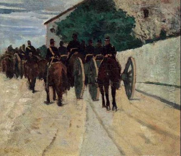 Passaggio D'artiglieria (manovre D'artiglieria O Artiglieria A Cavallo) Oil Painting by Giovanni Fattori