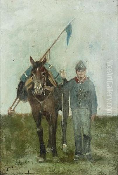 Kavallerist Mit Pferd Auf Einer Wiese. Oil Painting by Giovanni Fattori