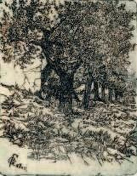 Alberi Oil Painting by Giovanni Fattori