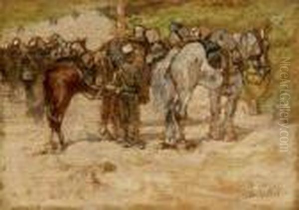 Sosta Di Militari Oil Painting by Giovanni Fattori