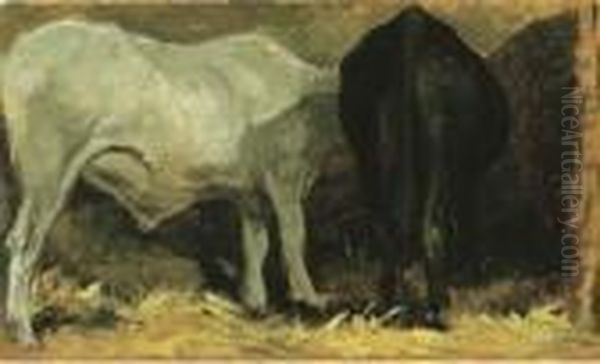 Bove Bianco E Vacca Nera Oil Painting by Giovanni Fattori