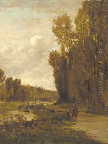 Le Chemin de Halage Oil Painting by Emile Charles Lambinet